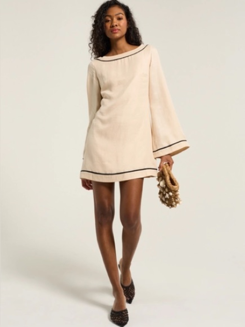 Sancia Lyon Cream Mini Dress with Black Trim